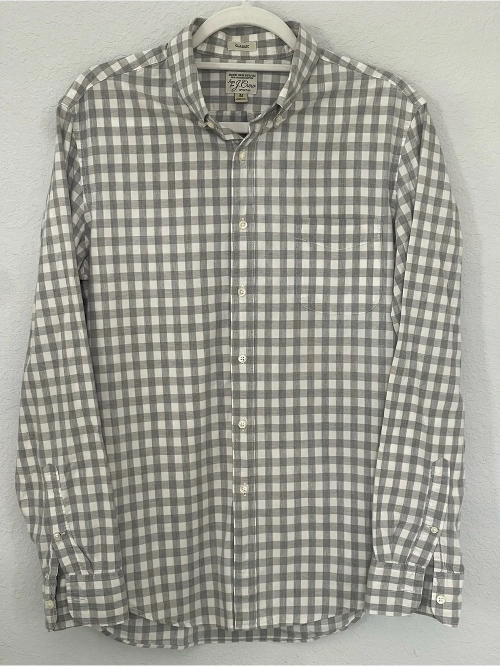 J.Crew Secret Wash Organic Cotton Gray Gingham Stretch Shirt Men’s M
